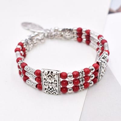 Boheemse Vintage Natuursteen Turkoois Veer Bedelarmband Voor Vrouwen Nationale Handgemaakte Ronde Kralen Gesneden Boho Armband