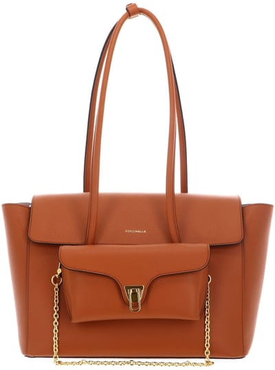 COCCINELLE Leren shopper schoudertas Double Beat Grained Leather Handbag Crab Lichtbruin