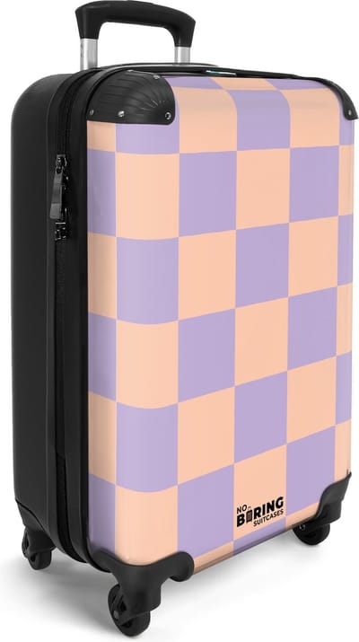 NoBoringSuitcases.com® - Handbagage koffer lichtgewicht - Reiskoffer trolley - Paars met roze schaakbord print - Rolkoffer met wieltjes - Carryon koffer - Bagagekoffer - Past binnen 55x40x20 en 55x35x25