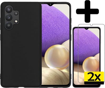 Hoesje - Met 2x Screenprotector - Geschikt voor Samsung Galaxy A32 5G - Sterk & Shockproof - Back Cover - Siliconen Case - Telefoon Hoes - Telefoonhoesjes - Zwart