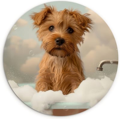 WallCircle® Wandcirkel 120x120 cm - Muurcirkel Hond - Bad - Dieren - Schuim - Dierenportret - Badkamer - Muurdecoratie woonkamer - Wanddecoratie cirkel slaapkamer - Kamer decoratie accessoires - Ronde schilderijen binnen - Woonaccessoires