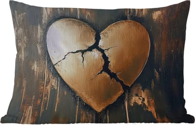 Buitenkussens - Gebroken hart - Goud - Houtlook - Liefde - 60x40 cm - Weerbestendig