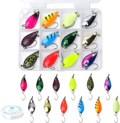 Complete Set van 12 Stuks Lepelvisserij met Vissnoer voor Forel, Baars en Zalm - Ideale Aas en Spinner voor Zoet en Zout Water