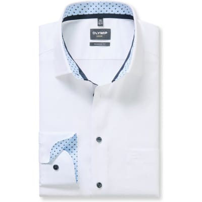 OLYMP Luxor modern fit overhemd - mouwlengte 7 - twill - wit - Strijkvrij - Boordmaat: 42