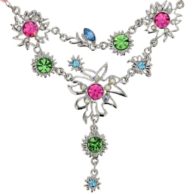 Behave® ketting zilverkleur met bloem hanger en multi-color stenen 40 cm (+8 cm verlengketting)