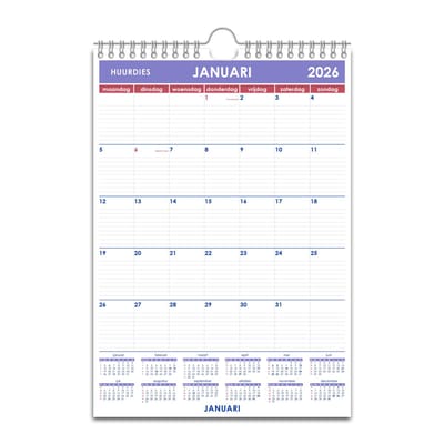 Huurdies® - Kalender 2026 - A4+ - Kartonnen achterkant