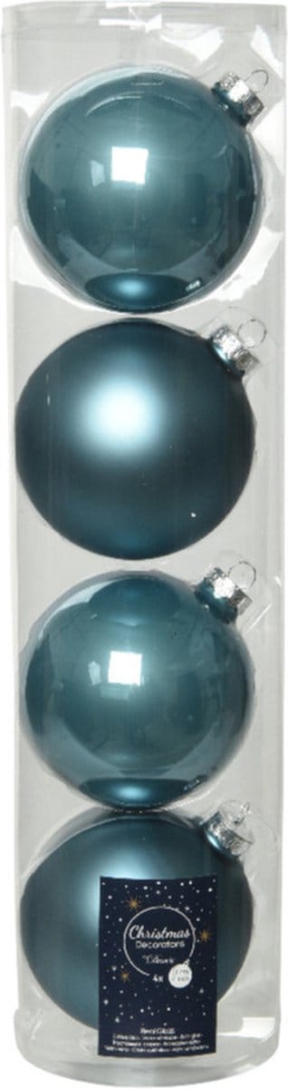Decoris kerstballen - 4x st - ijsblauw - D10 cm - glas - kerstversiering
