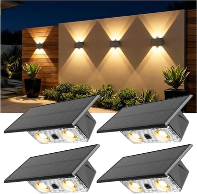 Oplaadbare Solar Wandlampen voor Buiten - 4 Stuks, Waterdicht IP65, 3 Verlichtingsmodi voor Tuin, Terras en Balkon