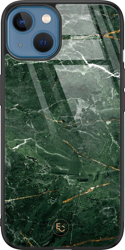 Hoesje geschikt voor iPhone 13 - Marble jade green - Luxe Hard Case - Marmer - Groen - ELLECHIQ