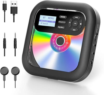 Draagbare cd-speler - Discman Bluetooth - Muziek luisteren - Geïntegreerde accu - 14 cm breed - Zwart