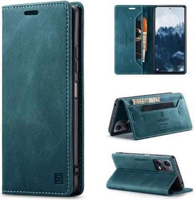 Luxe Flip Case met RFID Bescherming Kaarthouder en Magneetsluiting voor Redmi Note 12 5G / POCO X5 _ Blauw