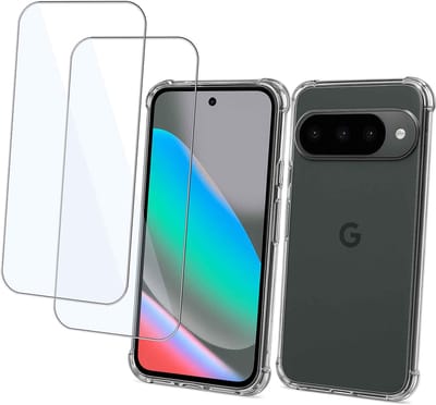 2x Hoesje met screenprotector geschikt voor Google Pixel 10/10 Pro - Luchtkussens - Siliconen Hoes - Gehard Glas - Transparant - geschikt voor Google Pixel 10/10 Pro