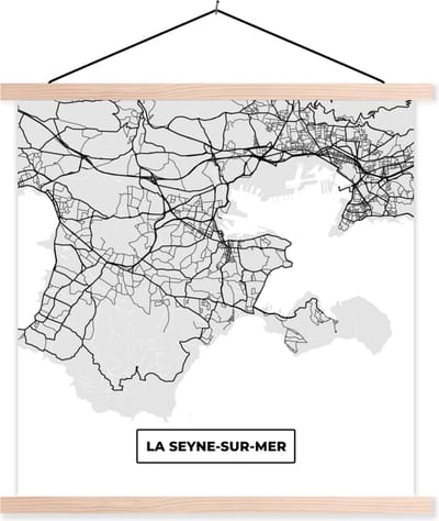 Posterhanger incl. Poster 40x40 cm - Schoolplaat - Kaart - Stadskaart - La-Seyne-sur-Mer - Plattegrond - Frankrijk - Textielposter - Blanke latten - Stadskaart