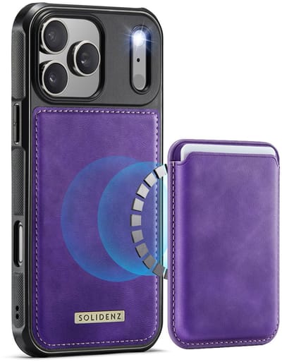 Geschikt voor iPhone 17 Pro Hoesje met pasjeshouder - Solidenz MagSafe compatibel Wallet Backcover - 3 Kaarten - Schokbestendig - Paars