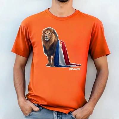 Oranje Heren T-shirt- WK voetbal- EK voetbal- T-shirt maat S-Leeuw met Nederlandse vlag- oranje T-shirt WK voetbal Shirt