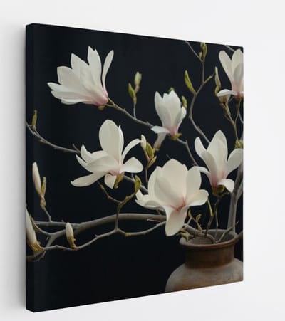 Saammp Canvas Schilderij - Witte bloemen - Bloei - Natuur - 20x20 - Foto op canvas - Wanddecoratie - Muurdecoratie Woonkamer - Kantoor Decoratie