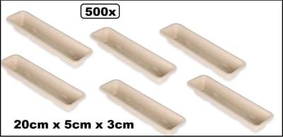 500x Bio Frikandelbakje A16 suikerriet - 20cm x 5cm x 3cm - Frikandel frites saus friet bakje snack diner