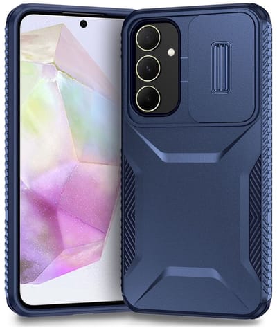 Hoesje Geschikt voor Samsug Galaxy A35 | Back Cover met Camera Slider | Schokbestendige Case | Camera Cover | Stevig | Blauw