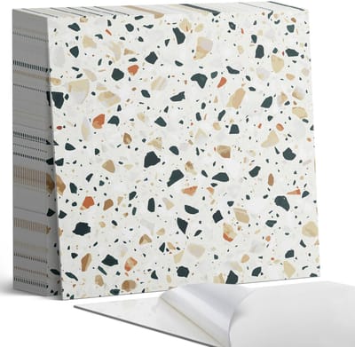 Coloray Plaktegels - Patroon met stenen op de achtergrond Zelfklevende Tegels - 20 cm x 20 cm - Wit Plaktegels - 20 stuks - Vierkant PVC Tegels - Plaktegels Badkamer - Plaktegels Vloer - Vinyl Tegels Zelfklevend - Wandtegel Zelfklevend