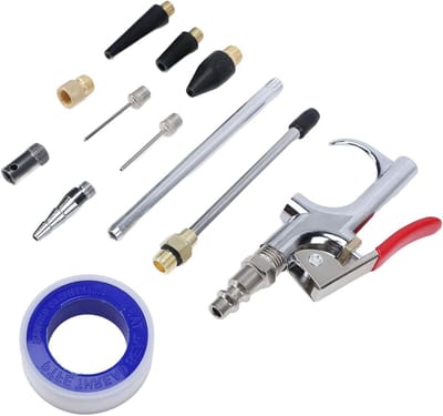 Luchtblaaspistoolset - Blaaspistool set - Schoonmaken en opblazen - 1/4 Inch NPT snelkoppeling - 8 Mondstukken - Zilver