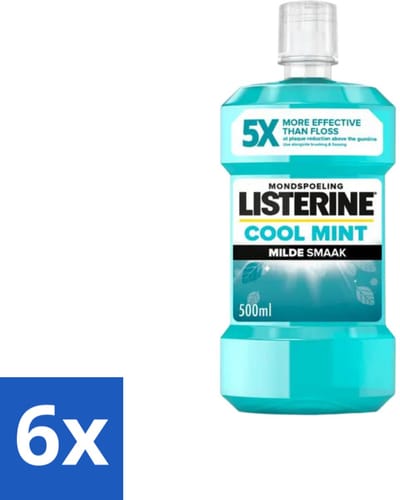 6 x Listerine – Mondwater – Cool Mint – Milde smaak zonder alcohol – 500 ml - Mondwater - Mondhygiëne - Tandplak - Tandvlees - Mondspoeling