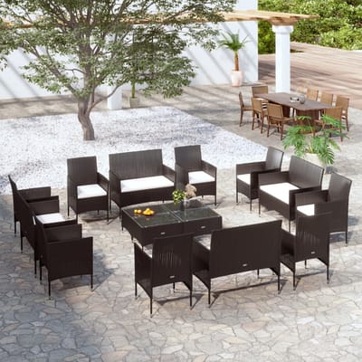 vidaXL - 16-delige - Loungeset - met - kussens - poly - rattan - zwart
