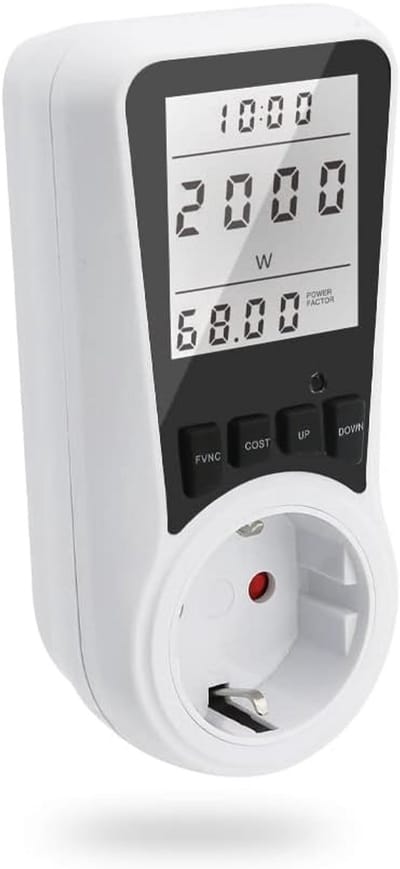 Energiekostenmeter voor Stopcontact - Digitale Stroomverbruiksmeter met LCD-scherm en Achtergrondverlichting, 16A/3680W