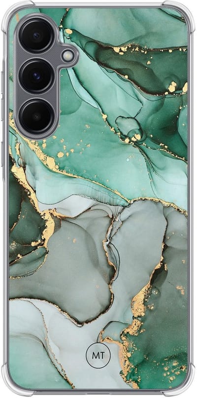 Hoesje (shockproof) geschikt voor Samsung Galaxy A15 - Marble Design - Extra sterke case - TPU/polycarbonaat - Marmer - Grijs, Groen, Transparant