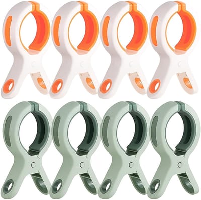 Grote handdoekklemmen voor strandstoelen - 8 winddichte clips voor handdoeken, ligbedden en zwembadstoelen, stabiele en stevige wasknijpers voor buitengebruik
