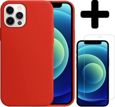 Hoesje - Met Screenprotector - Geschikt voor Apple iPhone 12 Pro - Sterk & Shockproof - Telefoon Hoes - Back Cover - Siliconen Case - Telefoonhoes - Rood