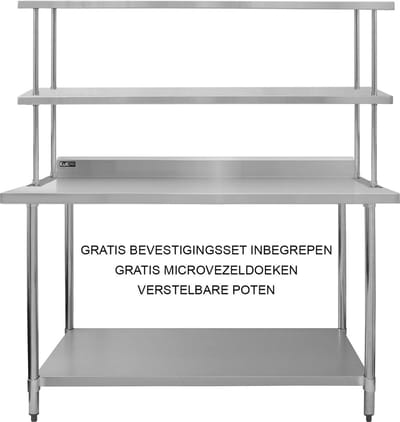 Keukenwerktafel met dubbel bovenschap - rvs - 150cm - 350kg cap.