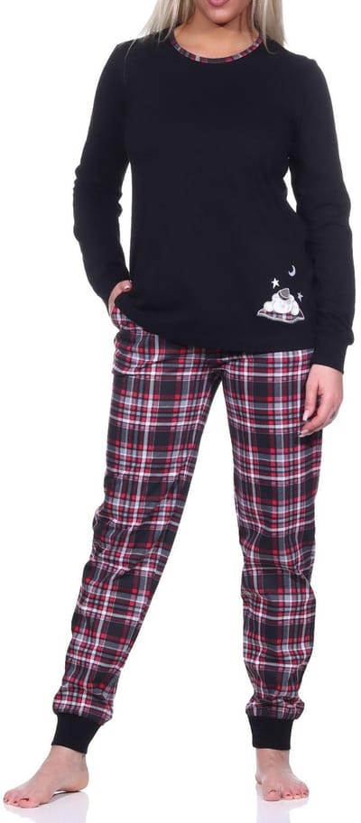 Damespyjama met boorden met geruite broek en schattig dierenmotief - ook in overmaten
