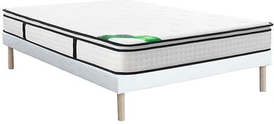 Vente-unique Set 160 x 200 cm gestoffeerde bedbodem + pocketvering matras met 7 zones geïntegreerde topper en bamboe tijk dikte 26cm - MIREZA van NATUREA