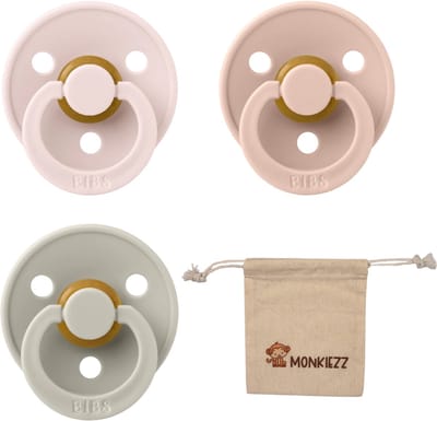 BIBS Fopspenen - Maat 2 6-18 maanden - Latex – Petal, Sand, Blush + Monkiezz speenzakje