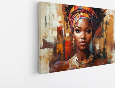 Saammp - Canvas Schilderij - Abstract - Afrikaanse Vrouw - Kleurrijke Tulband - 30x20 - Foto op canvas - Wanddecoratie - Muurdecoratie Woonkamer - Slaapkamer decoratie - Canvas Print
