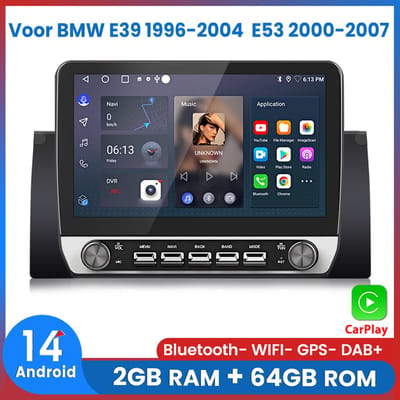 Awesafe 10.1 Inch IPS Autoradio - Geschikt Voor BMW 5 serie X5 E53 E39 - Ram 2GB+Rom 64GB - Draadloos Apple Carplay & Android auto - GPS Navigatie Bluetooth WIFI - Radio Scherm - RDS DSP - 2000 2001 2002 2003 2004 2005 2006 2007