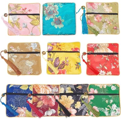 Dailygoods- Portemonnee Zakjes 10 Stuks - Retro Doek Rits Zakken