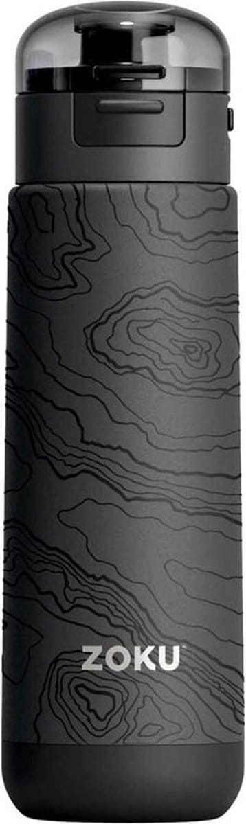 Thermosbeker, 0.5 L, RVS/Polypropyleen, BPA vrij, Zwart met Print - Zoku