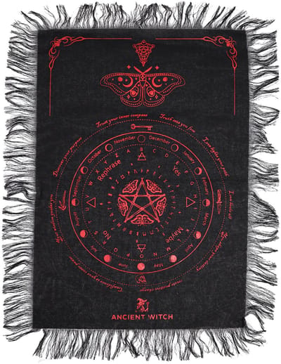 Ancient Witch Pendulum Divination Cloth - Mystic Moth - Black & Blood Red