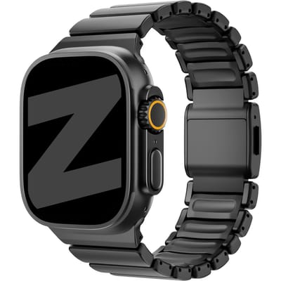 Bandz Titanium Band ‘Hybrid’ Zwart – luxe stevig Metalen bandje – geschikt voor Apple Watch 4/5/6/7/8/9/10/11/SE/Ultra (44/45/46/49mm)
