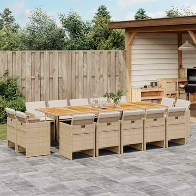 vidaXL - 15-delige - Tuinset - met - kussens - poly - rattan - beige