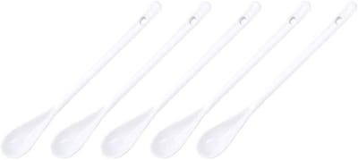 Dailygoods- Koffielepels 5 stuks - Keramiek - Lange handgreep - Roerlepel - Wit - Eenvoudig en stijlvol - Lepels