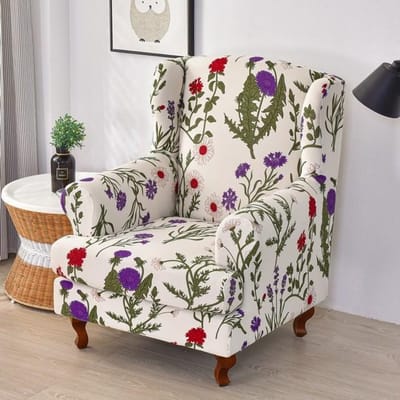 Hoes voor stoel met bloemenvleugel Stretch Spandex Fauteuilhoezen met gevleugelde rugleuning Afneembare enkele bankhoezen Meubelbeschermerhoes