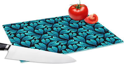 Glazen Snijplank - 28x20 - Jungle - Blauw - Blad - Planten - Patroon - Snijplanken Glas