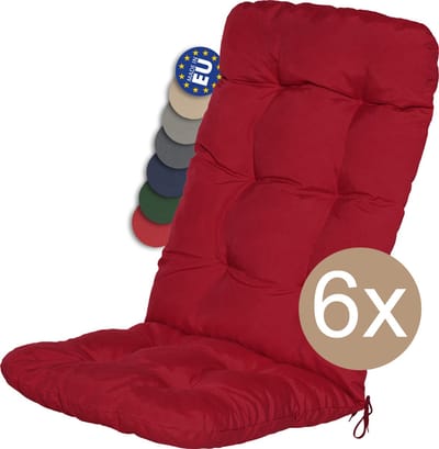 Beautissu Flair HL – Set van 6 Tuinstoelkussens Hoge Rug – 120x50 cm – Rood – Tuinkussen in Matraskussen Kwaliteit