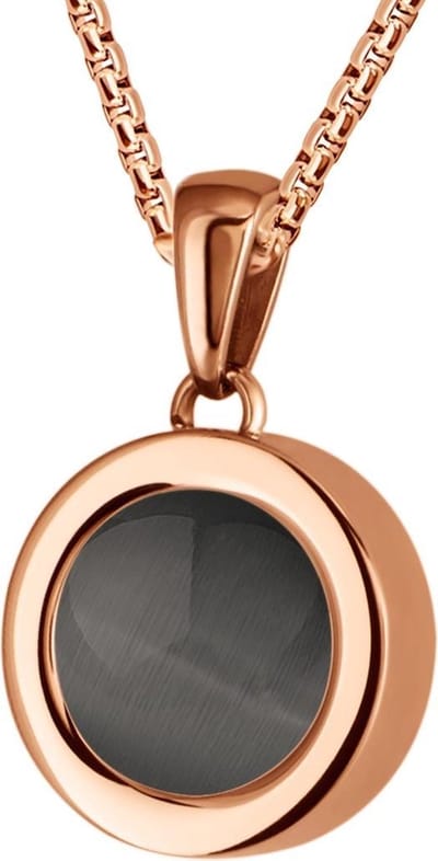 Quiges 12mm Mini Munt Hanger Rosékleurig RVS Glans met Cat's Eye Grijs Munt en Box Ketting Ankerketting 42-46cm