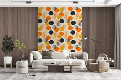 Behang - Fotobehang Polkadot - Design - Retro - Oranje - Breedte 165 cm x hoogte 220 cm