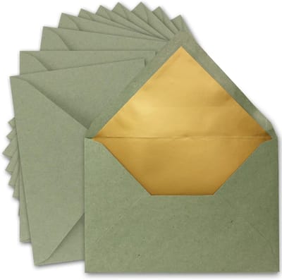 C5 Enveloppen - Kraft Papier Envelopes - Kaarten Versturen - Gouden Zijde Voering - 50 Stuks 120gr - Donkergroen