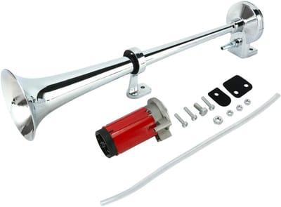 Aura® Luchthoorn - Luchthoorn 12 Volt - Toeter - Luchthoorn Met Compressor - Scheepshoorn - Zilver - 35cm x 5cm x 10cm