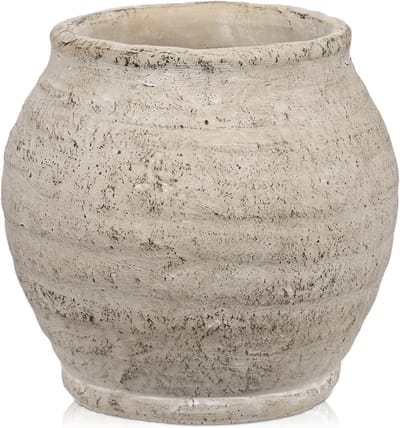 Rustieke vaas voor bloemen 15 cm kleine cementen pot beige vintage plantenbak voor pampasgras, droogbloemen en interieurdecoratie